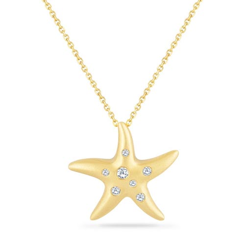 14k Yellow Gold 0.13 ct tw Diamond Starfish Necklace