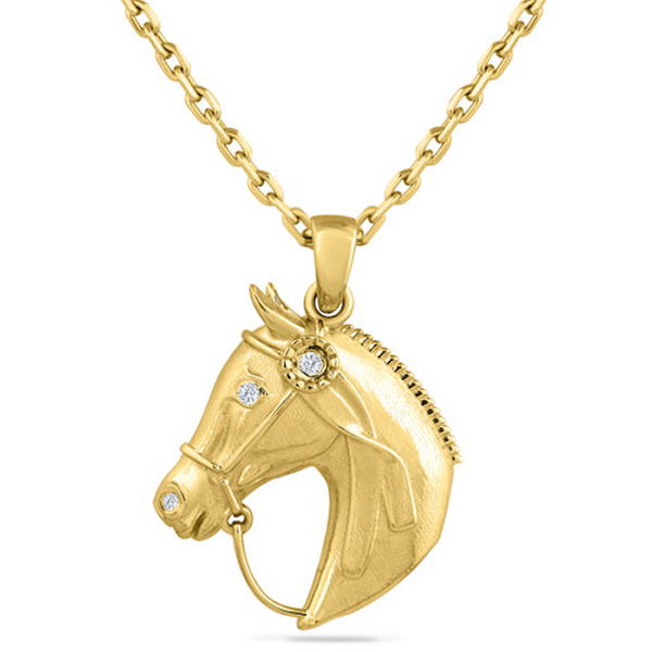 14k Yellow Gold .04 ct tw Diamond Horse Head Necklace