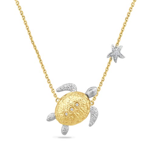 14k Two-Tone Gold .08 ct tw Diamond Turtle Necklace