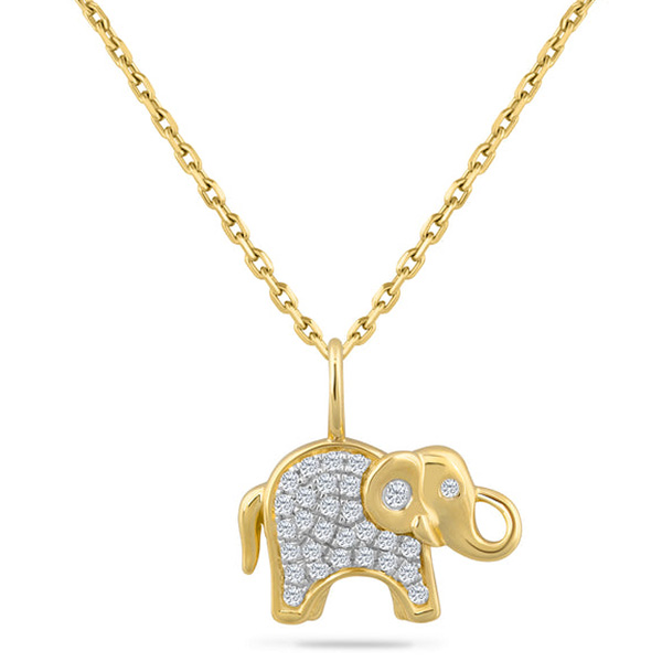 14k Yellow Gold .09 ct tw Diamond Baby Elephant Necklace