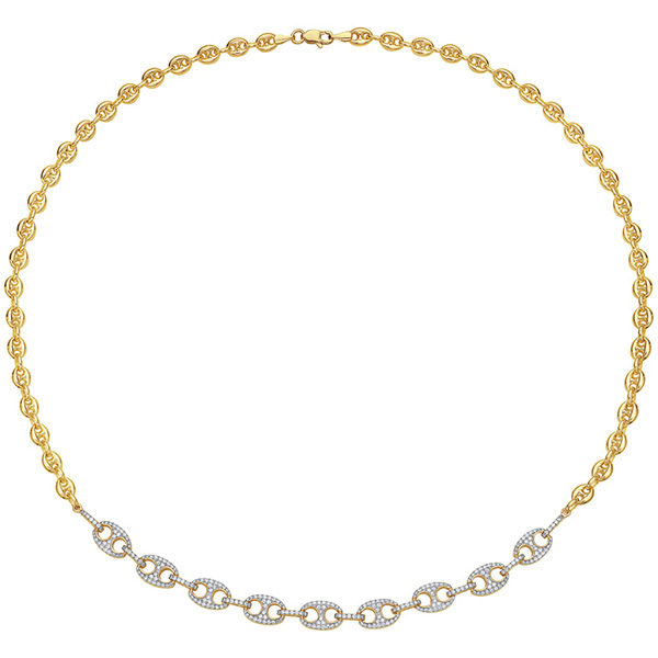 14k Yellow Gold 1.1 ct tw Diamond Mariner Link Necklace