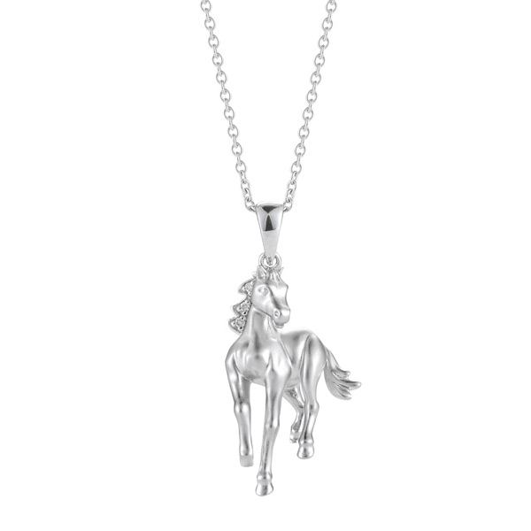 14k White Gold .015 ct tw Diamond Trotting Horse Necklace