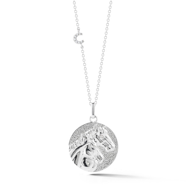 14k White Gold .04 ct tw Diamond Horse Medal Necklace