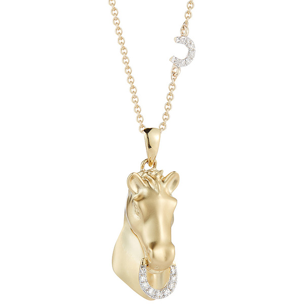 14k Yellow Gold 0.05 ct tw Diamond Horse With Horse Bit Necklace