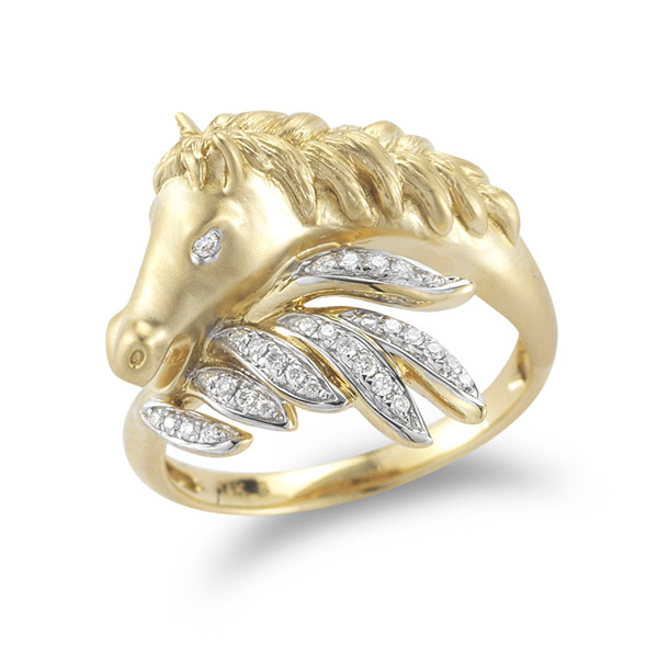14k Yellow Gold Horse .15 ct tw Diamond Ring