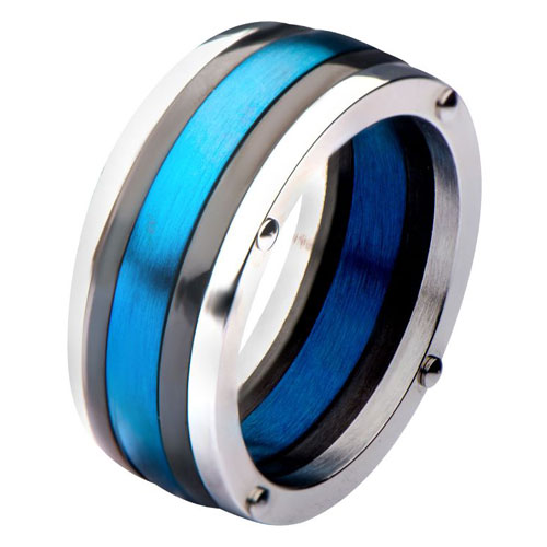 Black Blue Gray Stainless Steel Police Ring