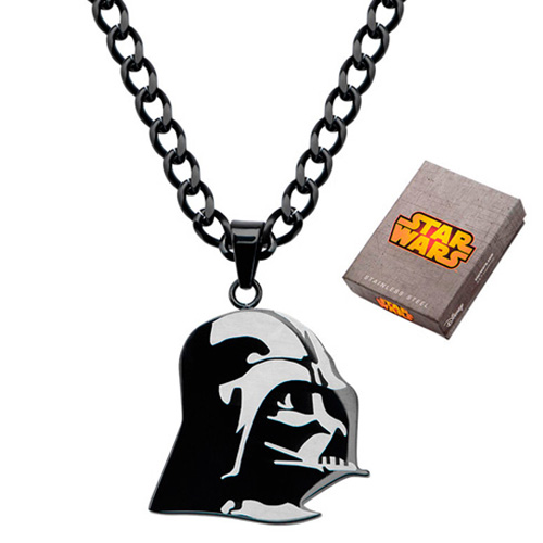 Stainless Steel Star Wars Etched Darth Vader Pendant on 22in Chain