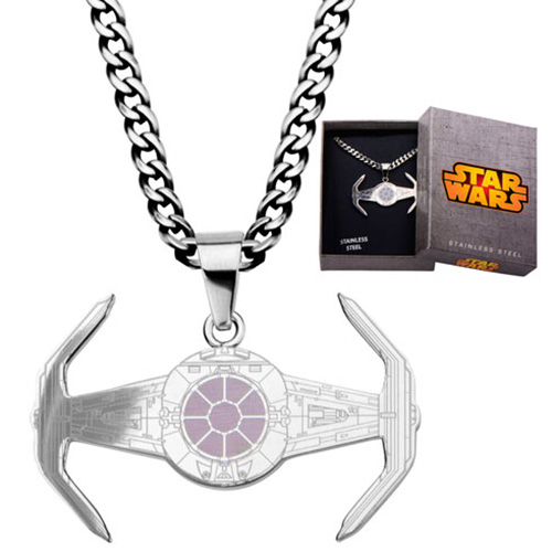 Stainless Steel Star Wars Etched X1 Tie Fighter Pendant on 22in Chain