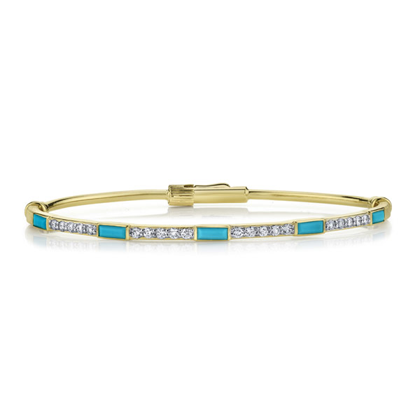 Sloane Street 18k Yellow Gold Turquoise Baguette Station And Diamond Bracelet