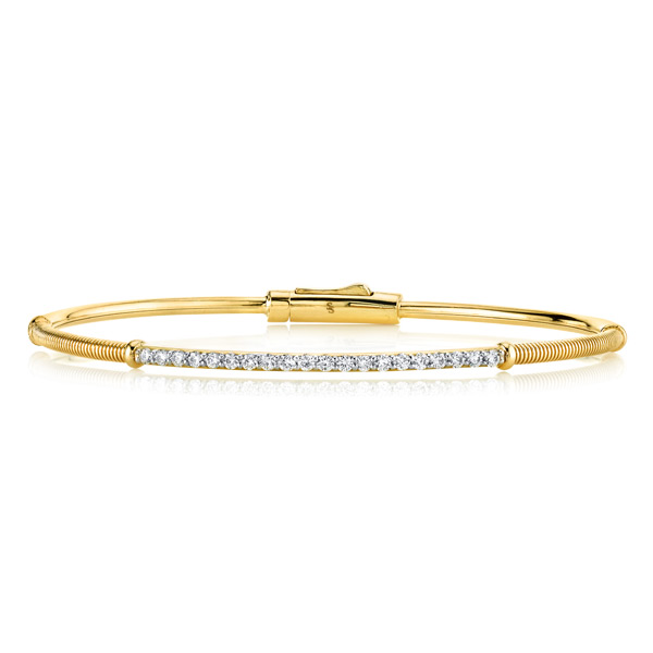 Sloane Street 18k Yellow Gold .38 ct tw Diamond  Bangle Bracelet with Strie Texture