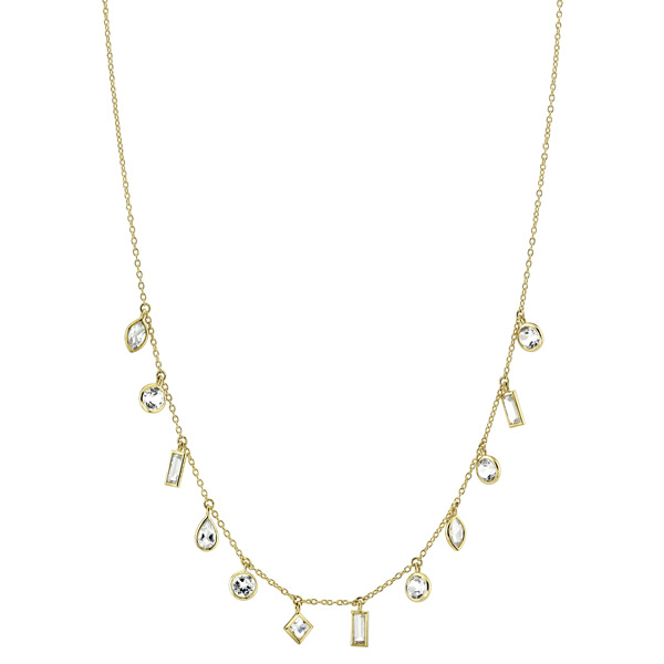 Sloane Street 18k Yellow Gold Necklace With Dangling Bezel Set Mix Shape White Topaz
