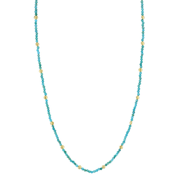 Sloane Street 18k Yellow Gold Turquoise Bead Necklace with Strie Stations