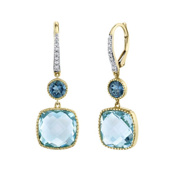 Sloane Street 18k Yellow Gold Sky Blue and London Blue Topaz Drop Earrings With Diamonds