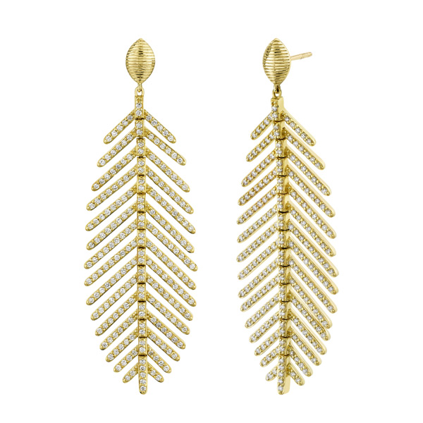 Sloane Street 18k Yellow Gold Diamond Feather Earrings With Marquis Strie Top 2in