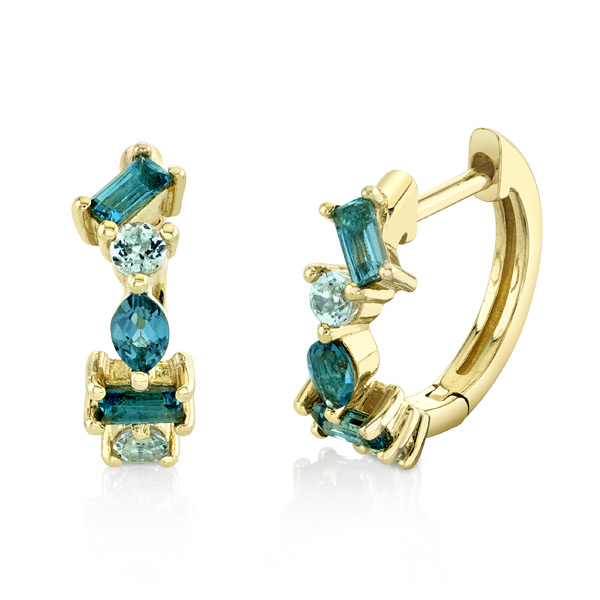 Sloane Street 18k Yellow Gold London Blue Topaz and Sky Blue Topaz Multi Shape Huggies Earrings