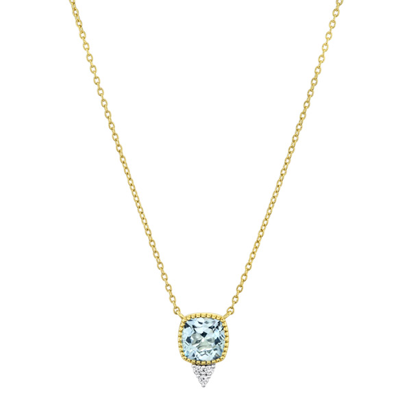 Sloane Street 18k Yellow Gold Bezel Set Sky Blue Topaz Cushion Necklace With Diamonds