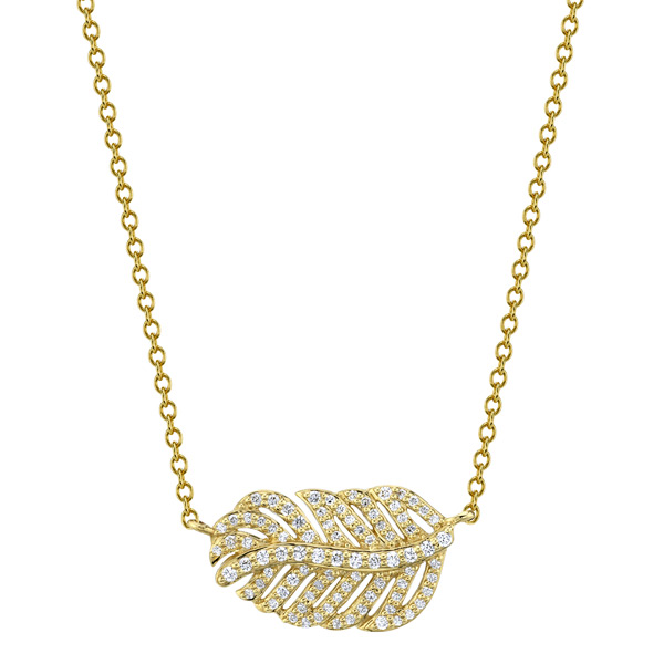 Sloane Street 18k Yellow Gold Petite Diamond Sideways Feather Pendant Necklace