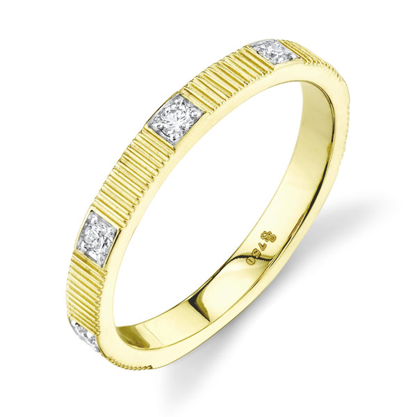 Sloane Street 18k Yellow Gold .18 ct tw Diamond And Strie Stackable Ring