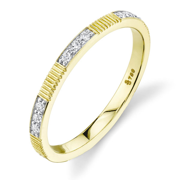 Sloane Street 18k Yellow Gold .15 ct tw Diamond And Strie Stackable Ring