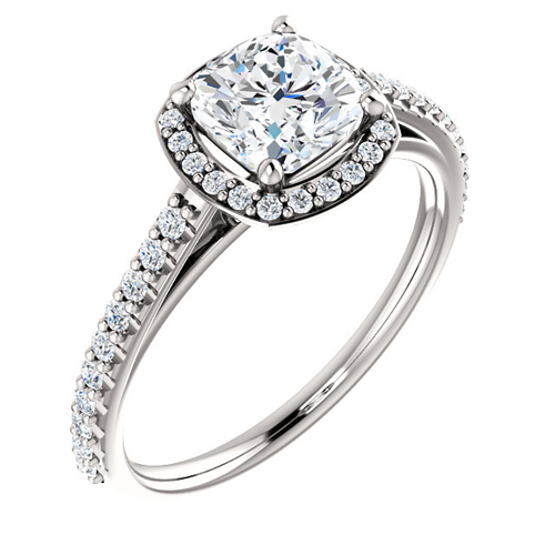 14kt White Gold 1 ct Forever One Moissanite Cushion Halo Ring