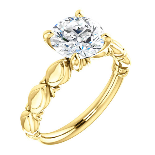 14k Yellow Gold 2 ct Forever One Moissanite Sculptural Engagement Ring