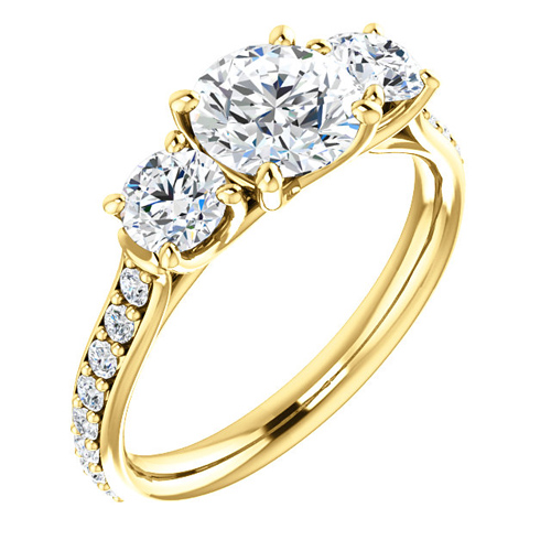 14kt Yellow Gold 1.6 ct Forever One Moissanite 3-Stone Ring