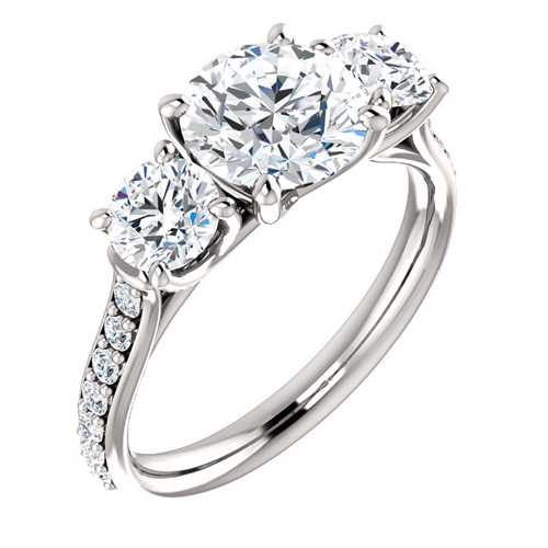 14kt White Gold 2.1 ct Forever One Moissanite 3-Stone Ring