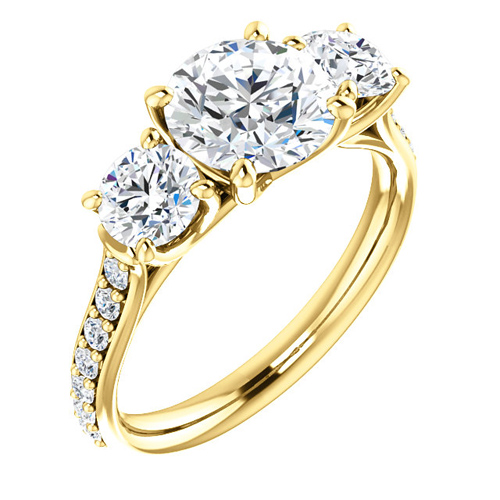 14kt Yellow Gold 2.1 ct Forever One Moissanite 3-Stone Ring