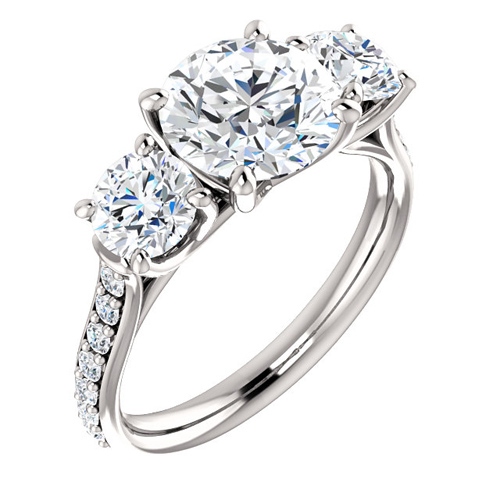 14kt White Gold 3 ct Forever One Moissanite 3-Stone Ring