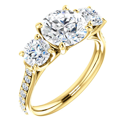 14kt White Gold 3 ct Forever One Moissanite 3-Stone Ring