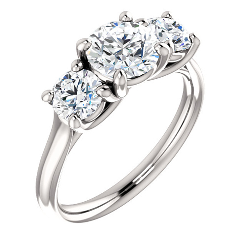 14kt White Gold 2 ct tw Forever One Moissanite 3-Stone Ring