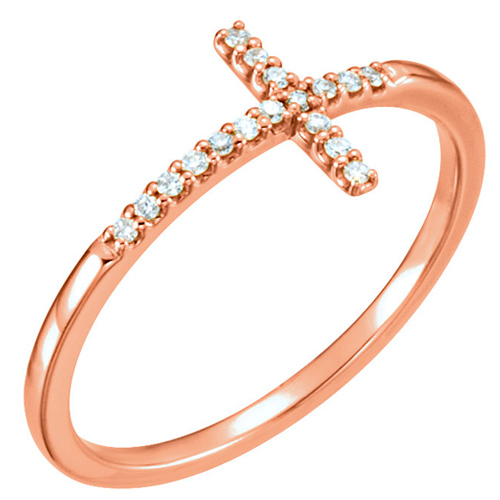 14k Rose Gold .08 ct tw Diamond Classic Sideways Cross Ring