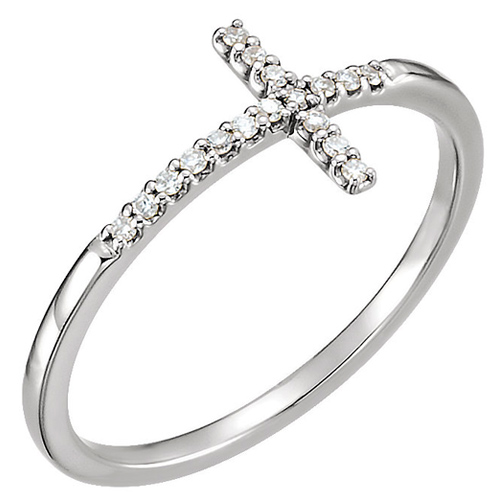 14k White Gold .08 ct tw Diamond Classic Sideways Cross Ring