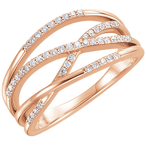 14kt Rose Gold 1/4 ct Diamond Ring with Criss-Cross Design