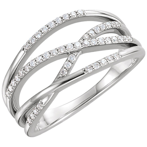 14kt White Gold 1/4 ct Diamond Ring with Criss-Cross Design