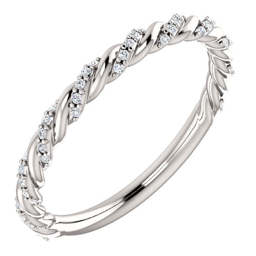 14k White Gold 1/8 ct Diamond Pave Twisted Anniversary Ring