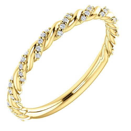 14k Yellow Gold 1/8 ct Diamond Pave Twisted Anniversary Ring