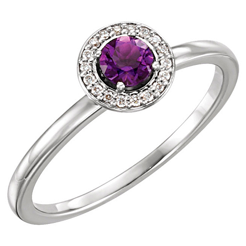 14kt White Gold 1/4 ct Amethyst & Diamond Halo Ring