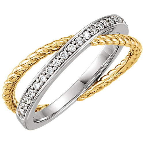 14kt Two-tone Gold 1/5 ct Diamond Channel Ring with Rope Texture
