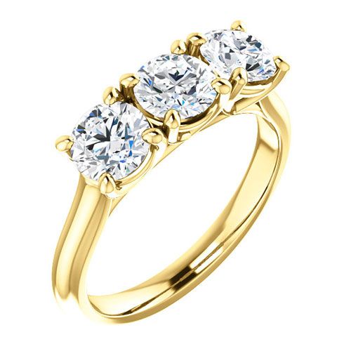 14k Yellow Gold 1.5 ct Forever One Three Stone Moissanite Ring