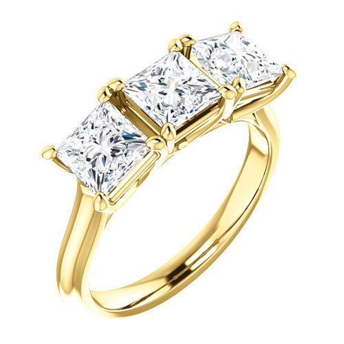 14k Yellow Gold 2.4 ct Forever One Square Three Stone Moissanite Ring