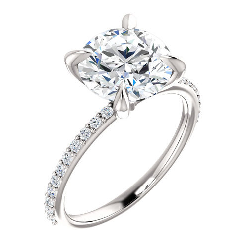 14kt White Gold 3 ct Forever One Moissanite Ring with 1/5 ct Diamonds