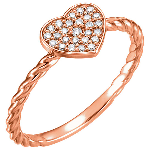 14kt Rose Gold 1/8 ct Diamond Heart Rope Ring