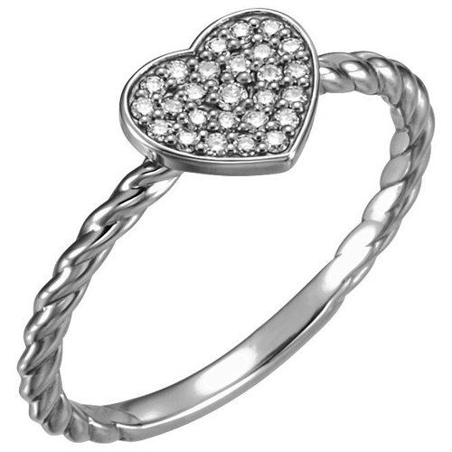 14kt White Gold 1/8 ct Diamond Heart Rope Ring