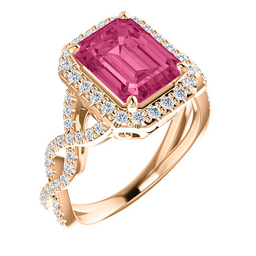 14kt Rose Gold Halo Style 2.85 ct Pink Tourmaline Ring with Diamonds