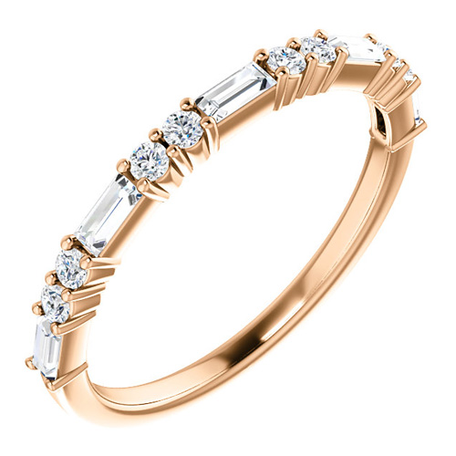 14kt Rose Gold 3/8 ct Diamond Round and Baguette Ring