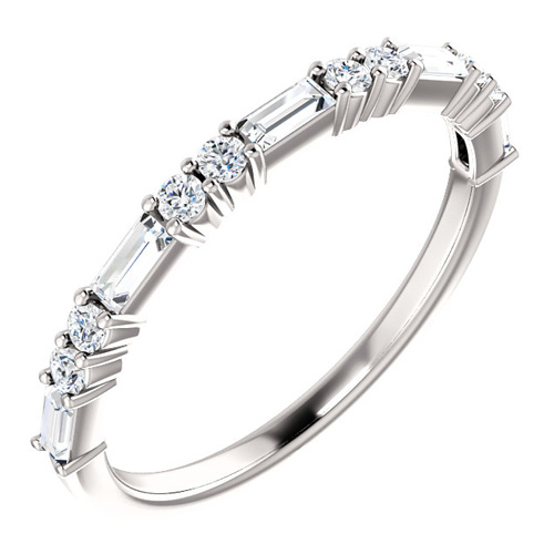 14kt White Gold 3/8 ct Diamond Round and Baguette Ring