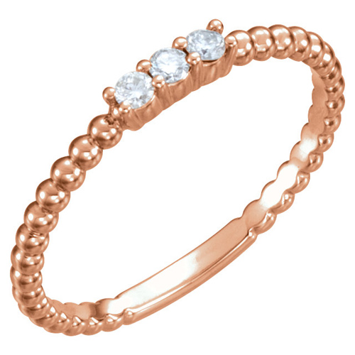 14kt Rose Gold 1/10 ct Diamond Three-Stone Beaded Ring