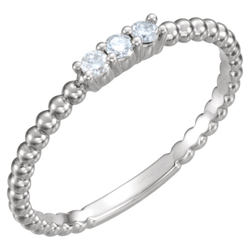 14kt White Gold 1/10 ct Diamond Three-Stone Beaded Ring