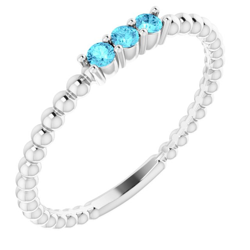 14k White Gold Aquamarine Beaded Stackable Ring